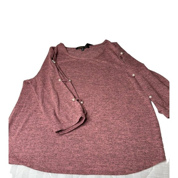 Louise Paris Shirt Sweater Pink Split Sleeve Pearl Accents Womens XL Chic Top - Picture 7 of 12